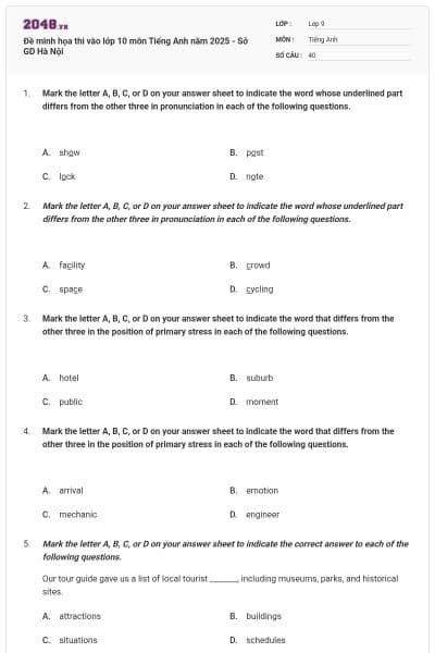 Đề minh họa thi vào lớp 10 môn Tiếng Anh năm 2025 - Sở GD Hà Nội