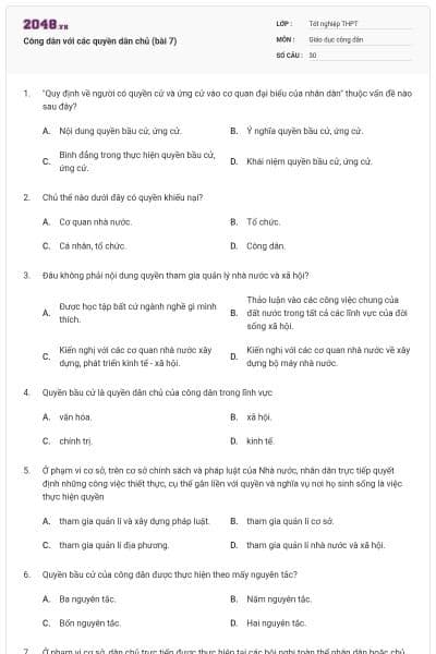 Công dân với các quyền dân chủ (bài 7)