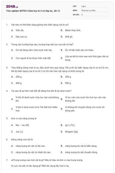 Trắc nghiệm KHTN 6 Giữa học kì 2 có đáp án_ đề 12