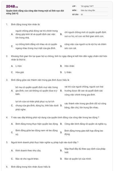 Quyền bình đẳng của công dân trong một số lĩnh vực đời sống (bài 4)