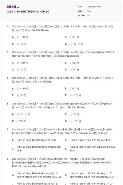 DẠNG 4. SỰ BIẾN THIÊN CỦA HÀM SỐ