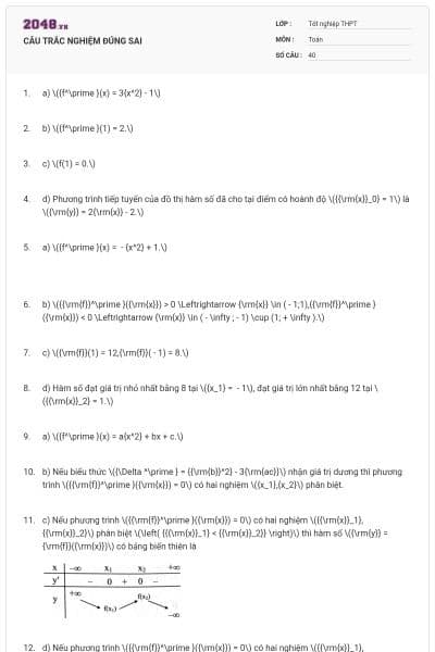 CÂU TRẮC NGHIỆM ĐÚNG SAI