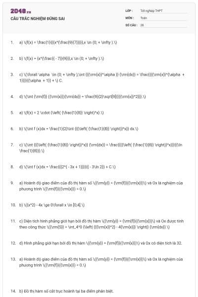 CÂU TRẮC NGHIỆM ĐÚNG SAI