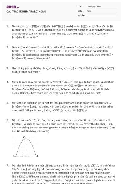 CÂU TRẮC NGHIỆM TRẢ LỜI NGẮN