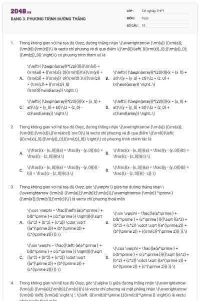 DẠNG 3. PHƯƠNG TRÌNH ĐƯỜNG THẲNG