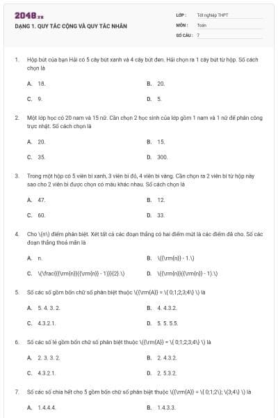 DẠNG 1. QUY TẮC CỘNG VÀ QUY TẮC NHÂN