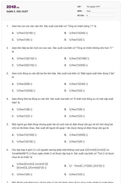 DẠNG 5. XÁC SUẤT