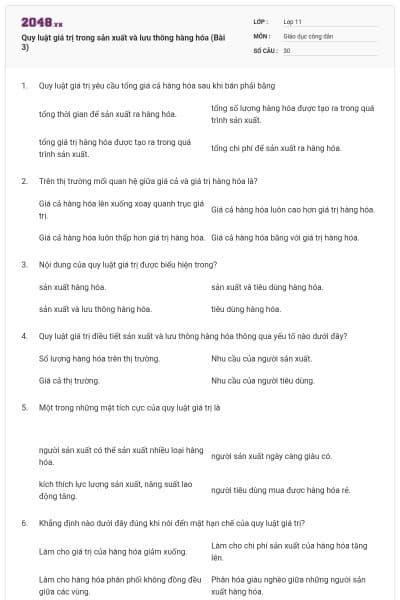 Quy luật giá trị trong sản xuất và lưu thông hàng hóa (Bài 3)