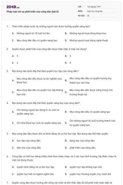 Pháp luật với sự phát triển của công dân (bài 8)