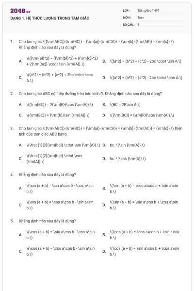 DẠNG 1. HỆ THỨC LƯỢNG TRONG TAM GIÁC
