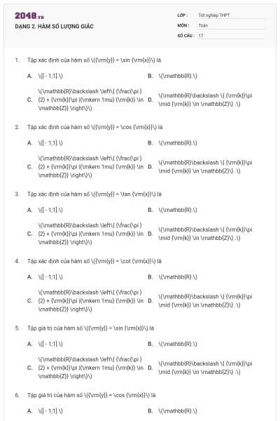 DẠNG 2. HÀM SỐ LƯỢNG GIÁC