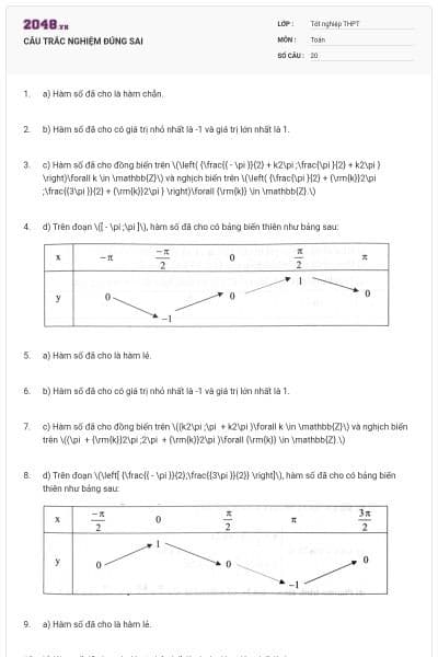 CÂU TRẮC NGHIỆM ĐÚNG SAI