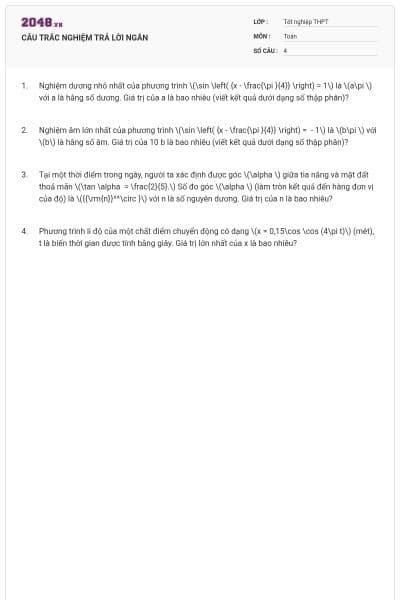 CÂU TRẮC NGHIỆM TRẢ LỜI NGẮN