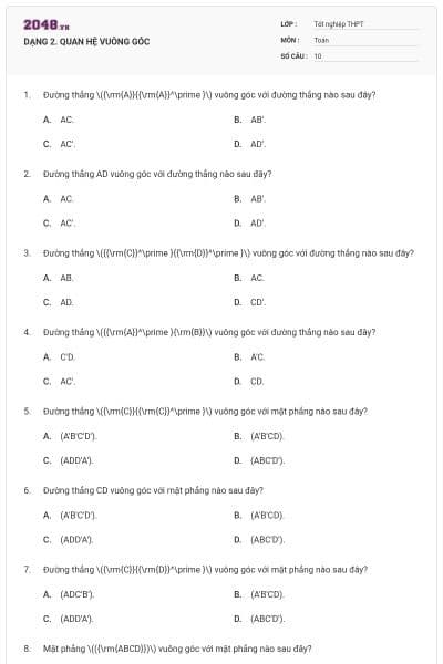 DẠNG 2. QUAN HỆ VUÔNG GÓC