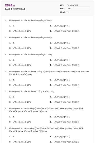 DẠNG 3. KHOẢNG CÁCH