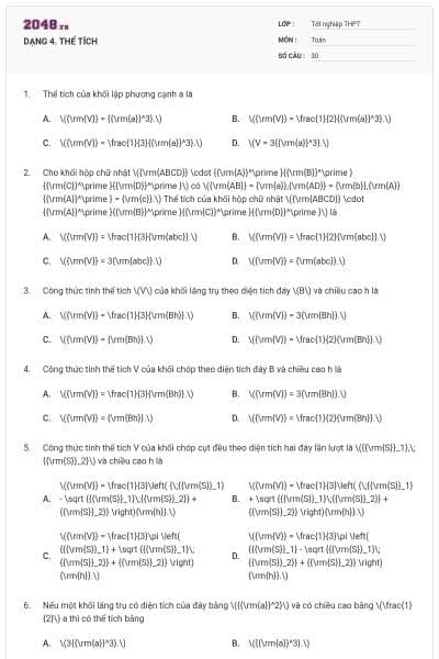 DẠNG 4. THỂ TÍCH