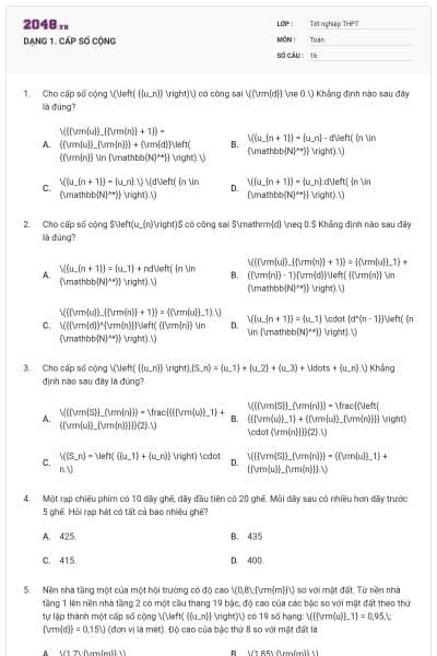 DẠNG 1. CẤP SỐ CỘNG