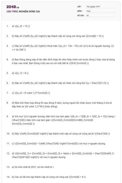 CÂU TRẮC NGHIỆM ĐÚNG SAI