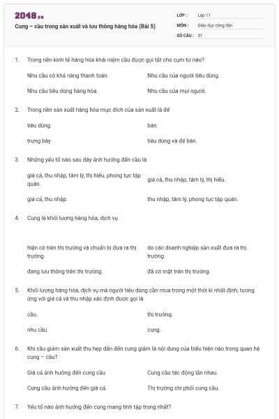 Cung – cầu trong sản xuất và lưu thông hàng hóa (Bài 5)