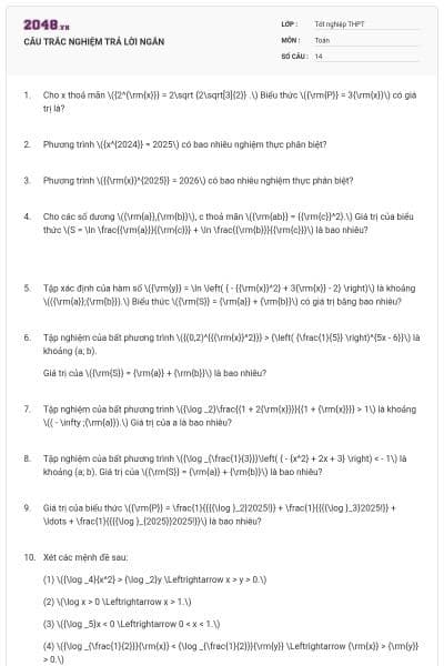 CÂU TRẮC NGHIỆM TRẢ LỜI NGẮN