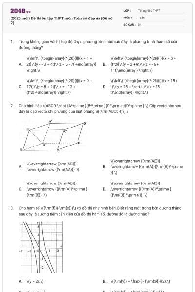 (2025 mới) Đề thi ôn tập THPT môn Toán có đáp án (Đề số 2)