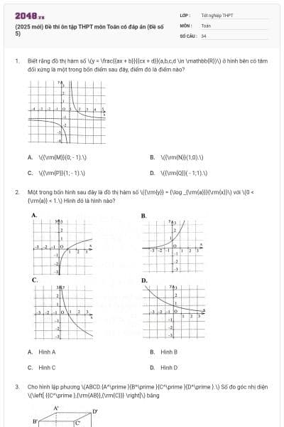 (2025 mới) Đề thi ôn tập THPT môn Toán có đáp án (Đề số 5)