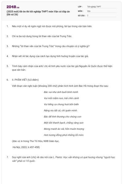 (2025 mới) Đề ôn thi tốt nghiệp THPT môn Văn có đáp án (Đề số 26)