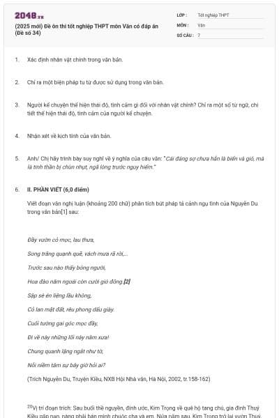 (2025 mới) Đề ôn thi tốt nghiệp THPT môn Văn có đáp án (Đề số 34)