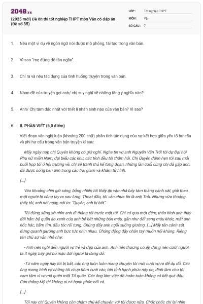 (2025 mới) Đề ôn thi tốt nghiệp THPT môn Văn có đáp án (Đề số 35)