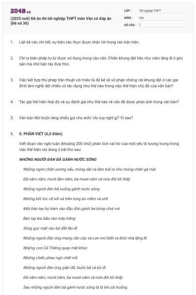 (2025 mới) Đề ôn thi tốt nghiệp THPT môn Văn có đáp án (Đề số 36)
