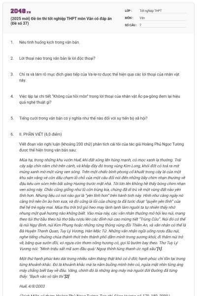 (2025 mới) Đề ôn thi tốt nghiệp THPT môn Văn có đáp án (Đề số 37)
