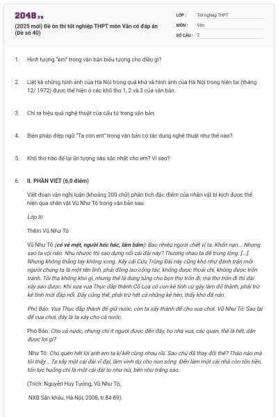 (2025 mới) Đề ôn thi tốt nghiệp THPT môn Văn có đáp án (Đề số 40)