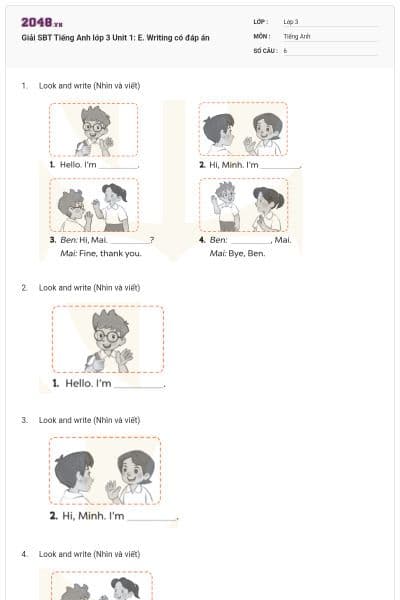 Giải SBT Tiếng Anh lớp 3 Unit 1: E. Writing có đáp án