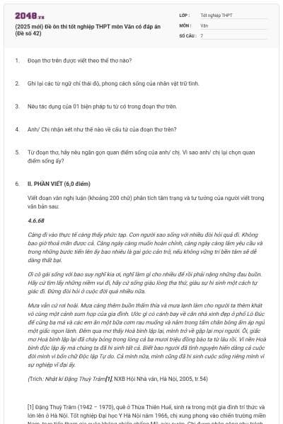 (2025 mới) Đề ôn thi tốt nghiệp THPT môn Văn có đáp án (Đề số 42)