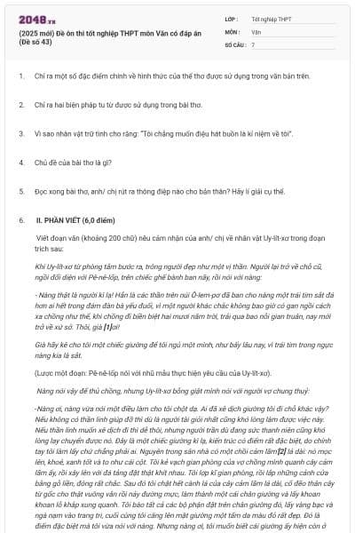 (2025 mới) Đề ôn thi tốt nghiệp THPT môn Văn có đáp án (Đề số 43)