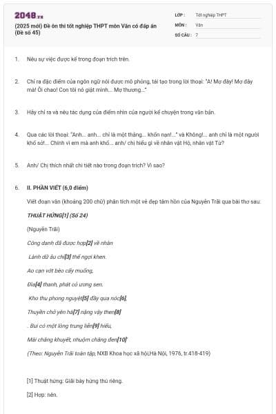(2025 mới) Đề ôn thi tốt nghiệp THPT môn Văn có đáp án (Đề số 45)