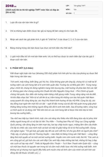 (2025 mới) Đề ôn thi tốt nghiệp THPT môn Văn có đáp án (Đề số 46)