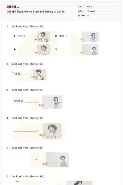 Giải SBT Tiếng Anh lớp 3 Unit 3: E. Writing có đáp án