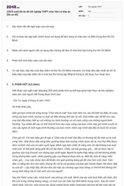 (2025 mới) Đề ôn thi tốt nghiệp THPT môn Văn có đáp án (Đề số 48)