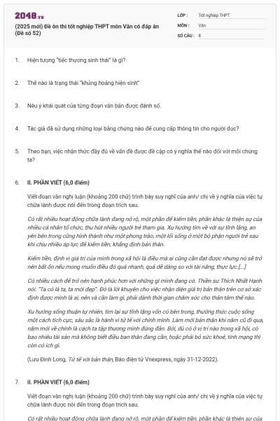 (2025 mới) Đề ôn thi tốt nghiệp THPT môn Văn có đáp án (Đề số 52)