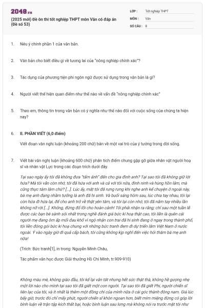 (2025 mới) Đề ôn thi tốt nghiệp THPT môn Văn có đáp án (Đề số 53)