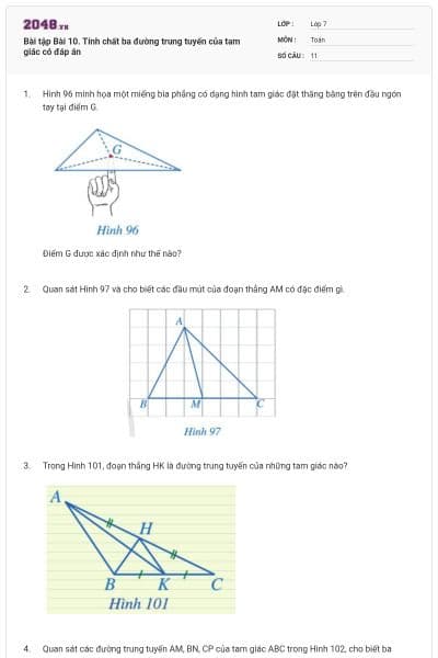 Bài tập Bài 10. Tính chất ba đường trung tuyến của tam giác có đáp án