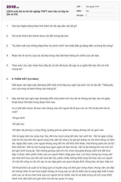 (2025 mới) Đề ôn thi tốt nghiệp THPT môn Văn có đáp án (Đề số 54)