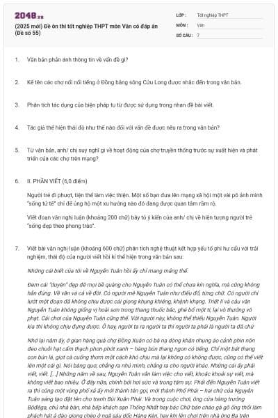 (2025 mới) Đề ôn thi tốt nghiệp THPT môn Văn có đáp án (Đề số 55)