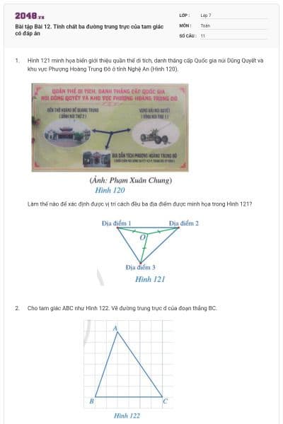 Bài tập Bài 12. Tính chất ba đường trung trực của tam giác có đáp án
