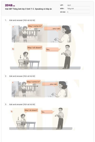 Giải SBT Tiếng Anh lớp 3 Unit 7: C. Speaking có đáp án