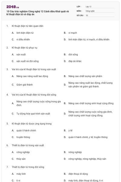 10 Câu trắc nghiệm Công nghệ 12 Cánh diều Khái quát về kĩ thuật điện tử có đáp án