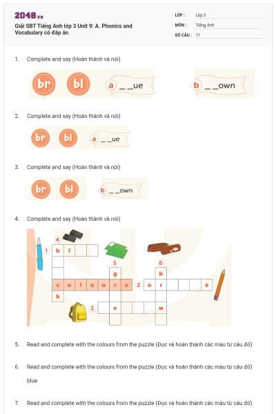 Giải SBT Tiếng Anh lớp 3 Unit 9: A. Phonics and Vocabulary có đáp án