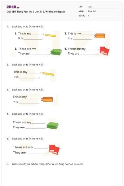 Giải SBT Tiếng Anh lớp 3 Unit 9: E. Writing có đáp án