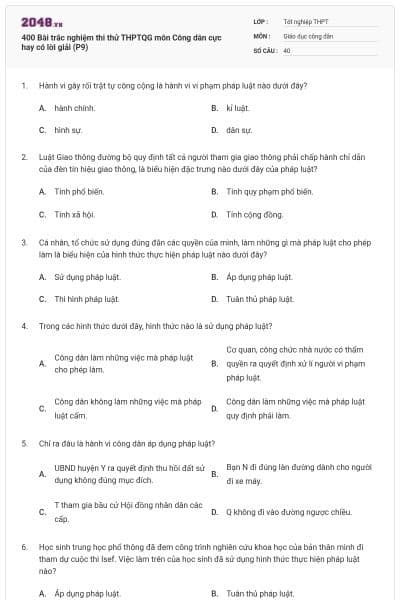 400 Bài trắc nghiệm thi thử THPTQG môn Công dân cực hay có lời giải (P9)
